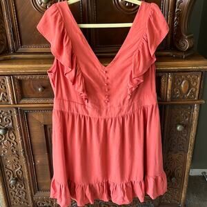 NWT CUPSHE rust color linen and viscose blend ruffle mini dress sz XL